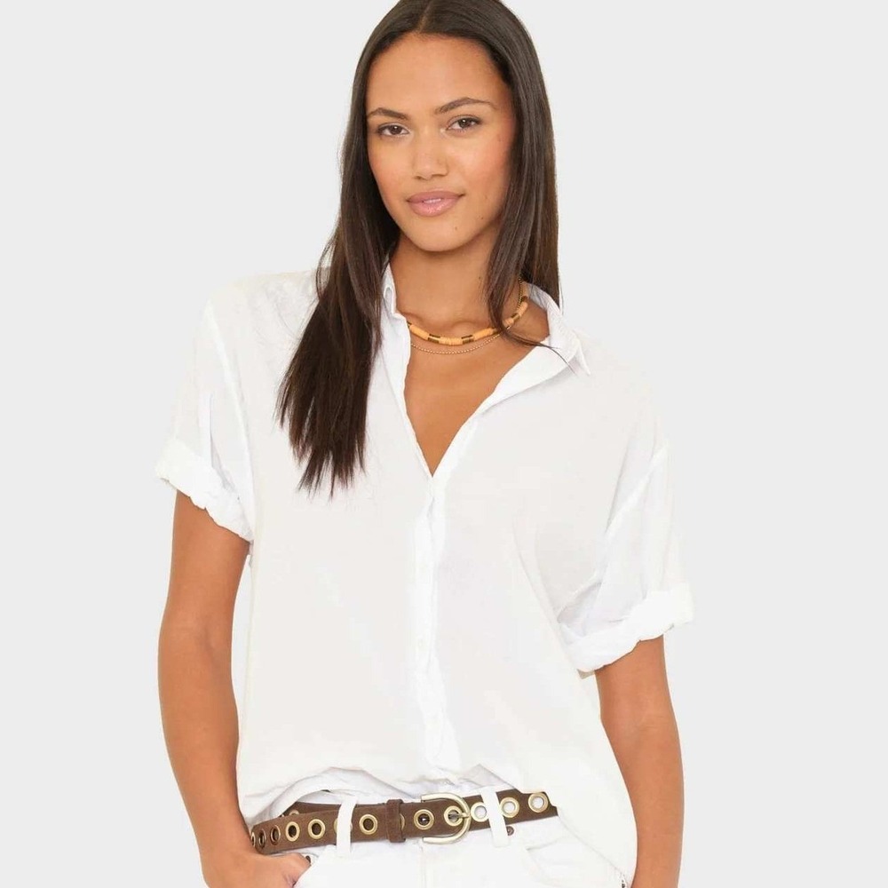 Xirena White Channing Shirt M 100% Cotton Short Sleeve Button Down Casual